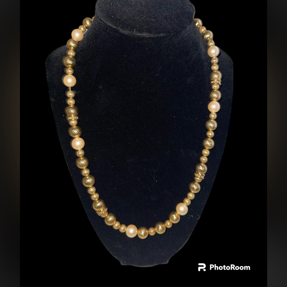 Gold bead /pearl necklace choker . Beads, casual, dressy necklace.